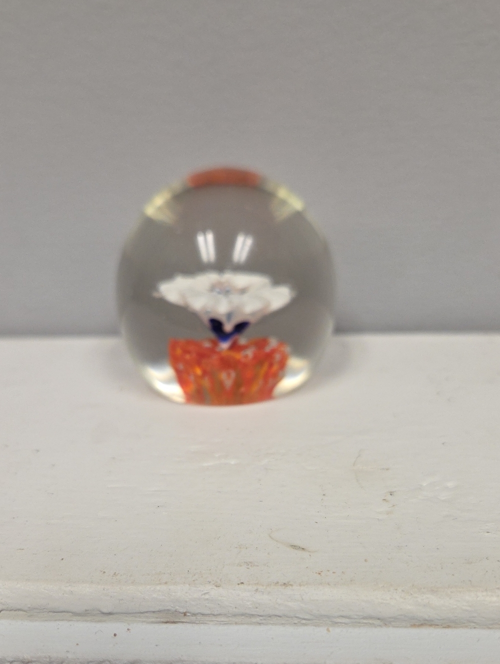 Crystal Flower Paperweight in Orange and White - Decorative Home Accent